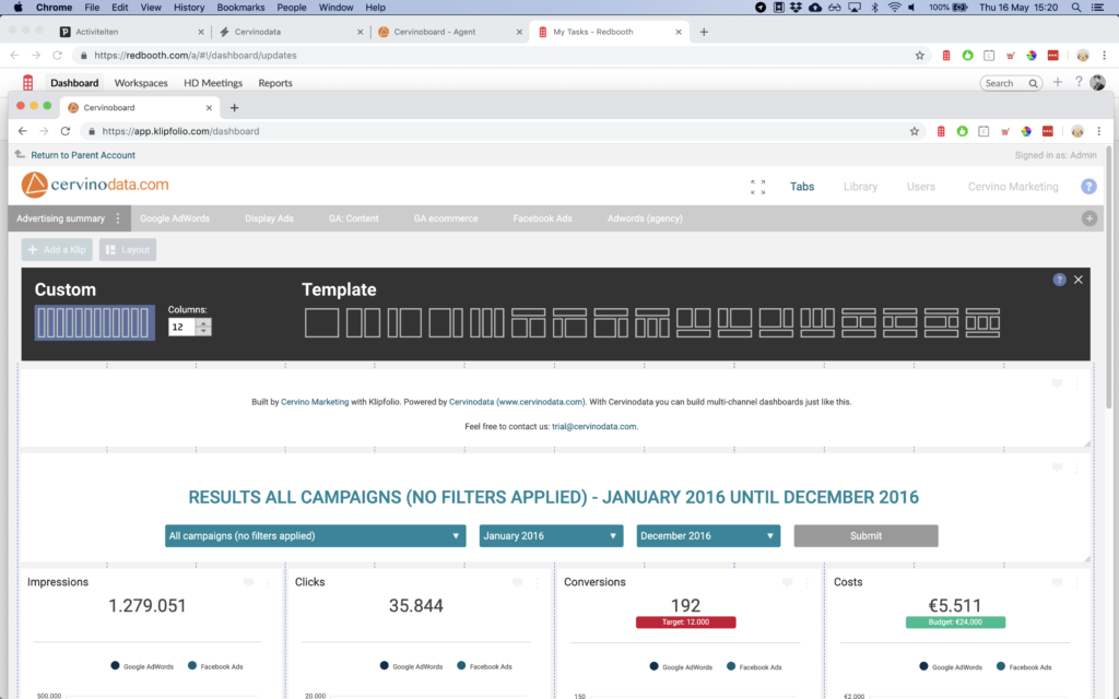 Klipfolio lay out options