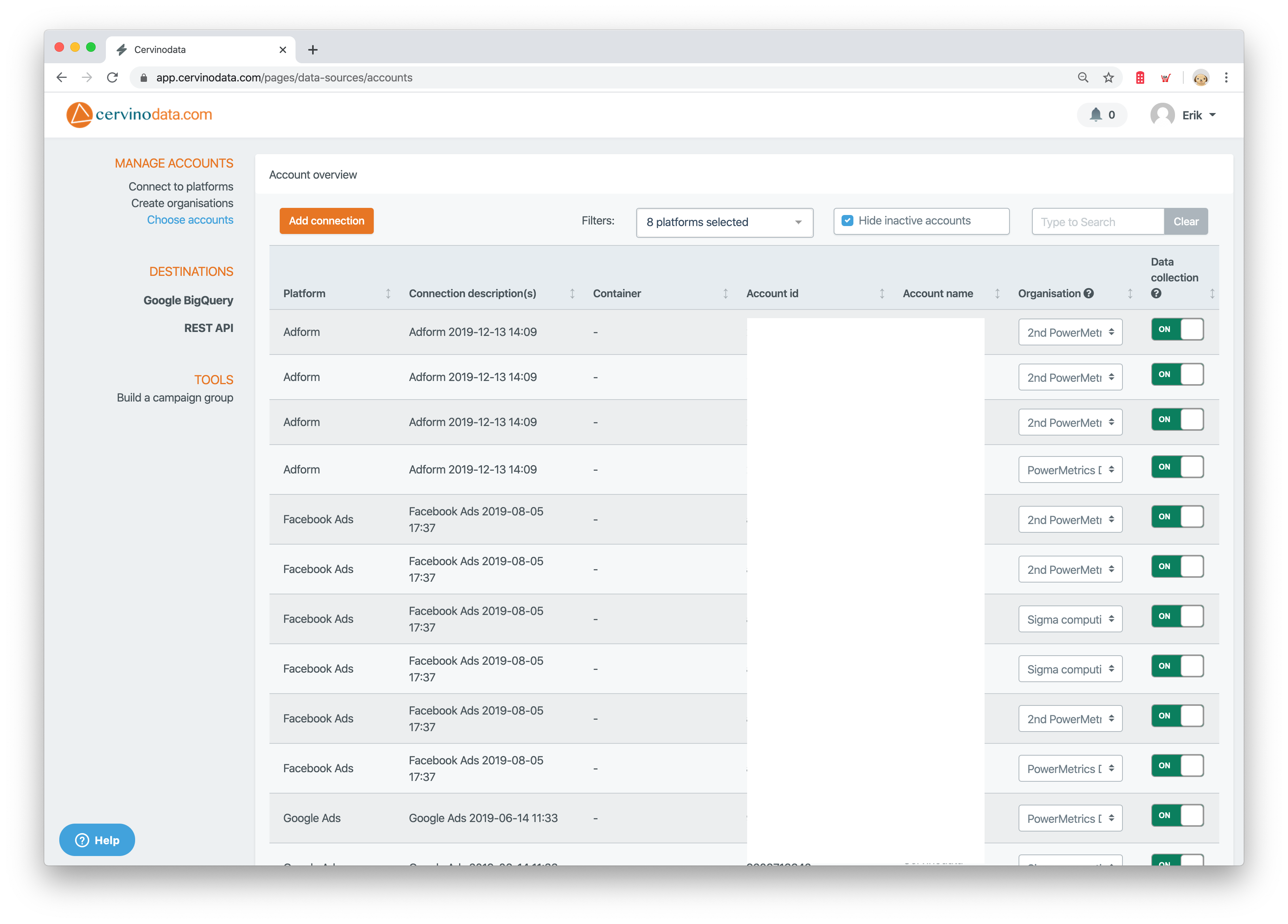 Choose accounts Python 2. Switch accounts ON