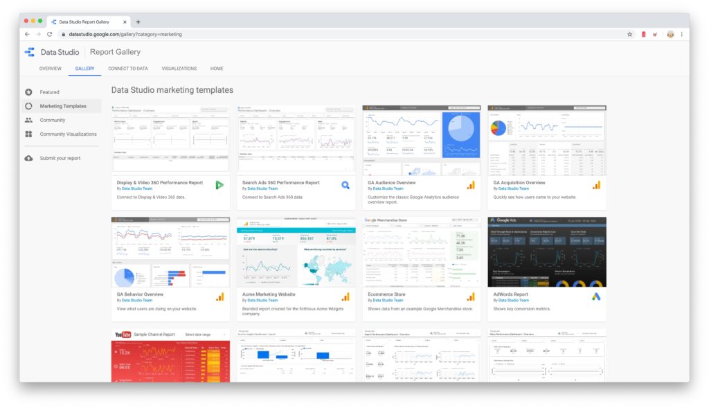 Data Studio report gallery