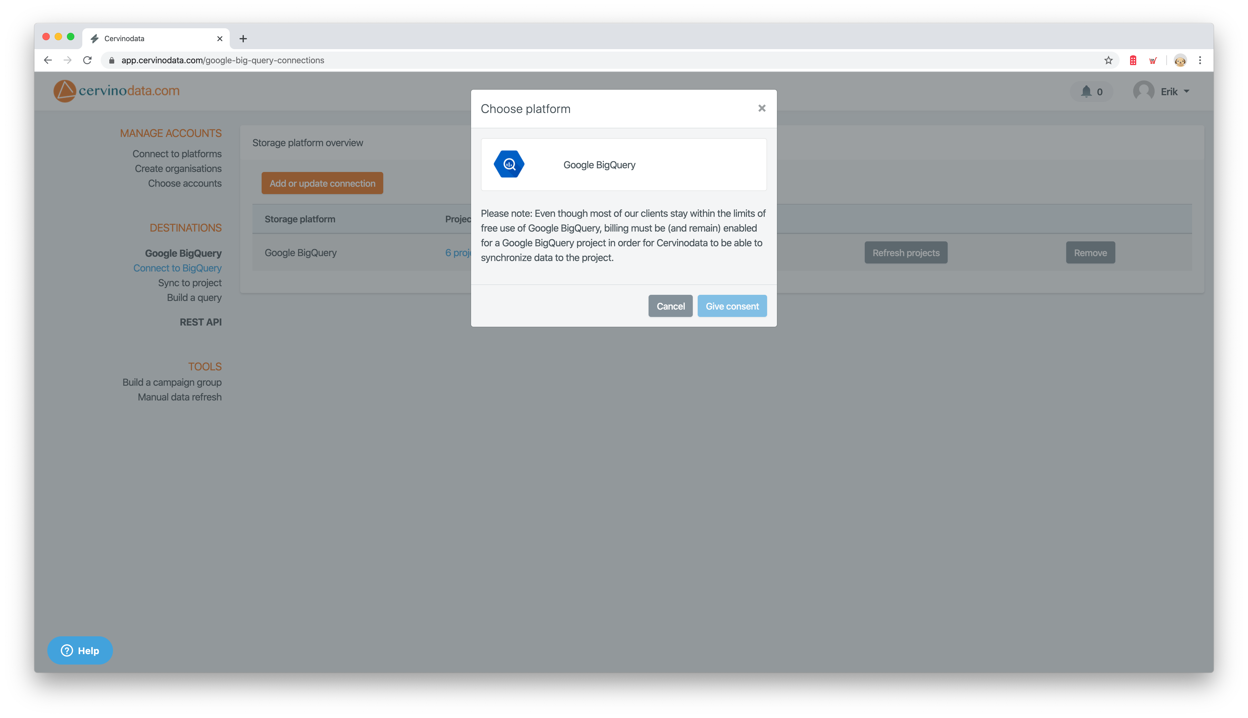 Cervinodata BigQuery Zoho Choose BigQuery as your destination.