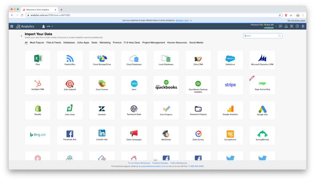 Zoho analytics Cervinodata In Zoho analytics search BigQuery