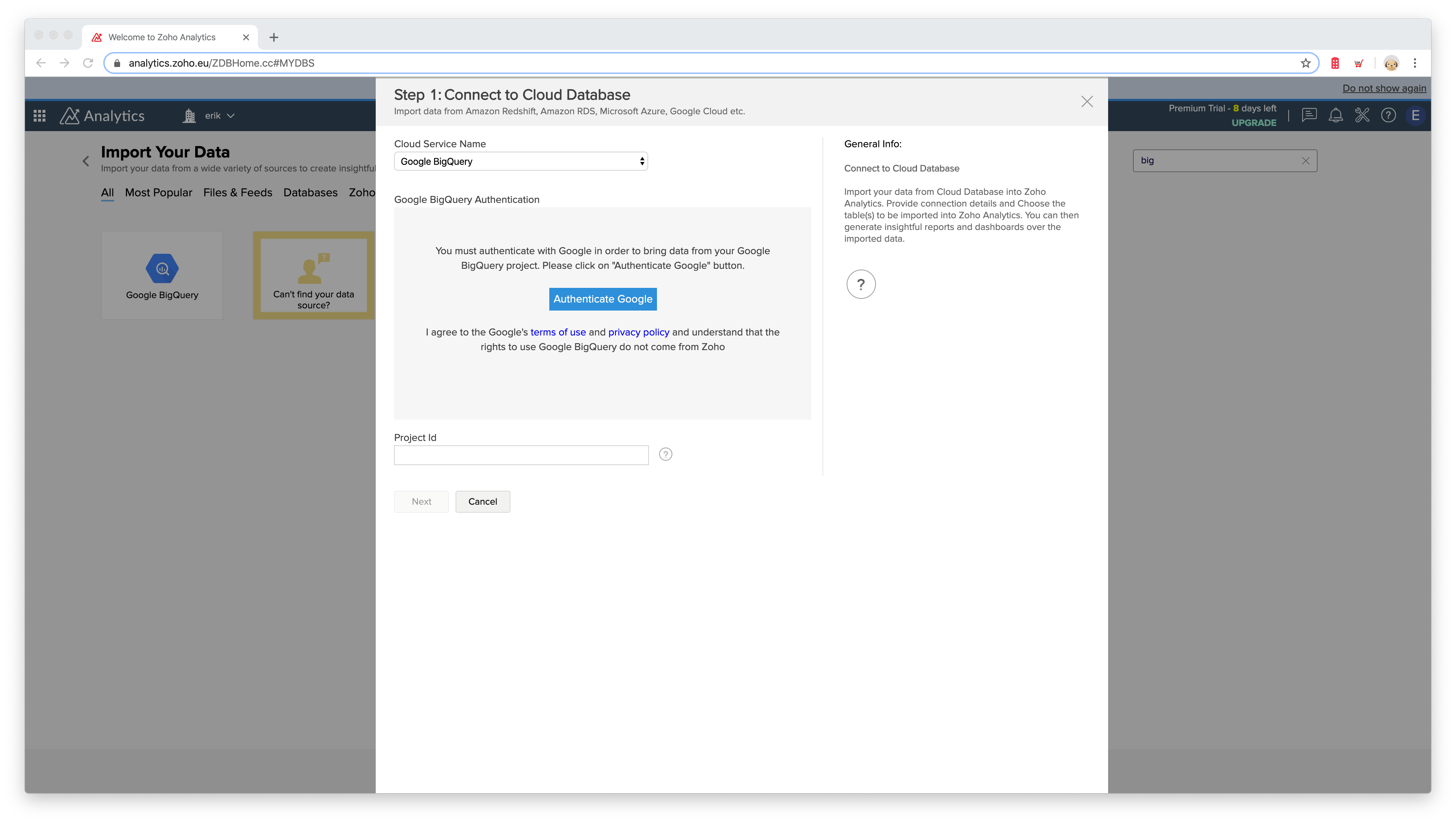 Connect Zoho to BigQuery Connect Zoho analytics to BigQuery