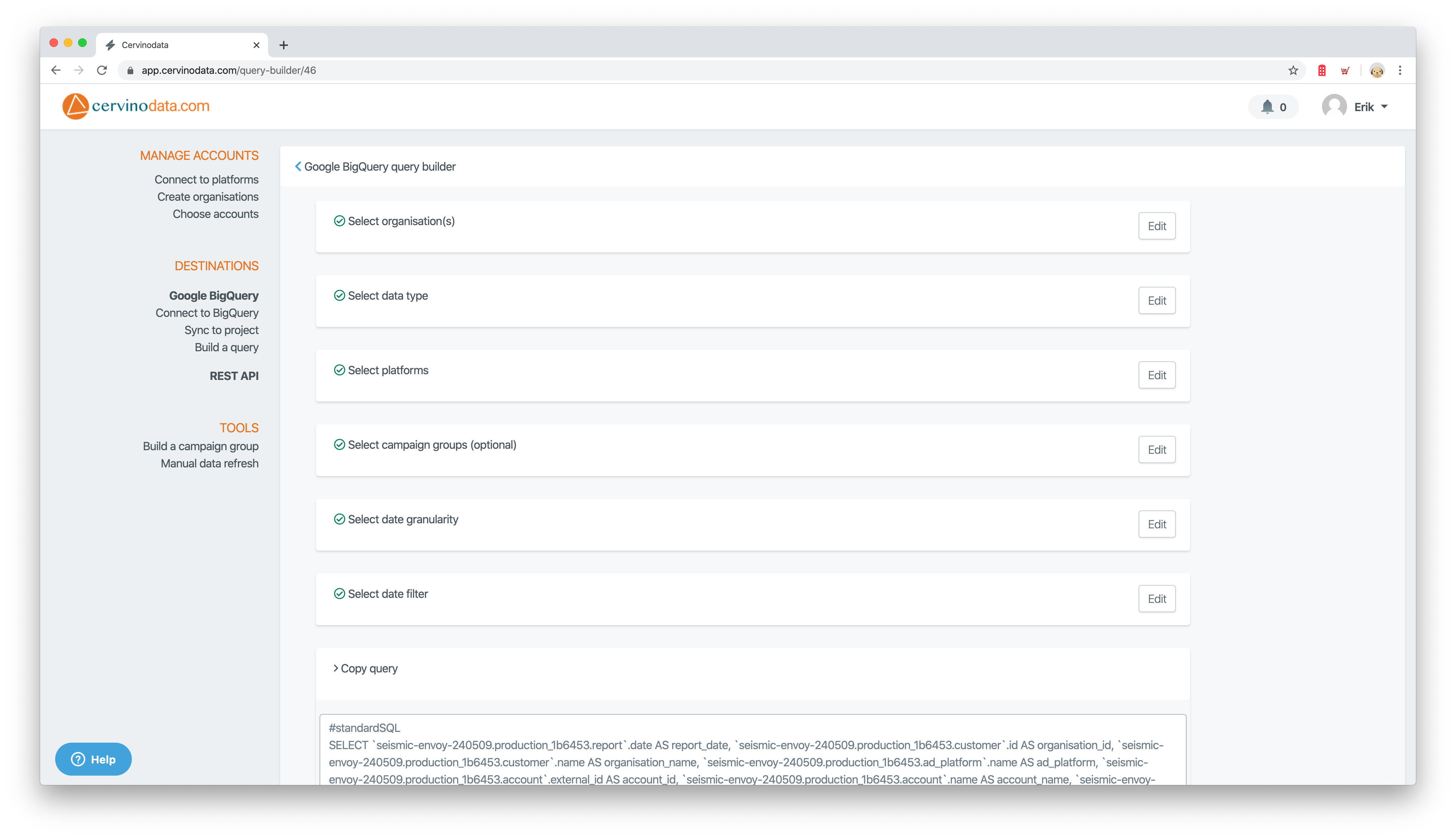 Cervinodata query builder Cervinodata query builder