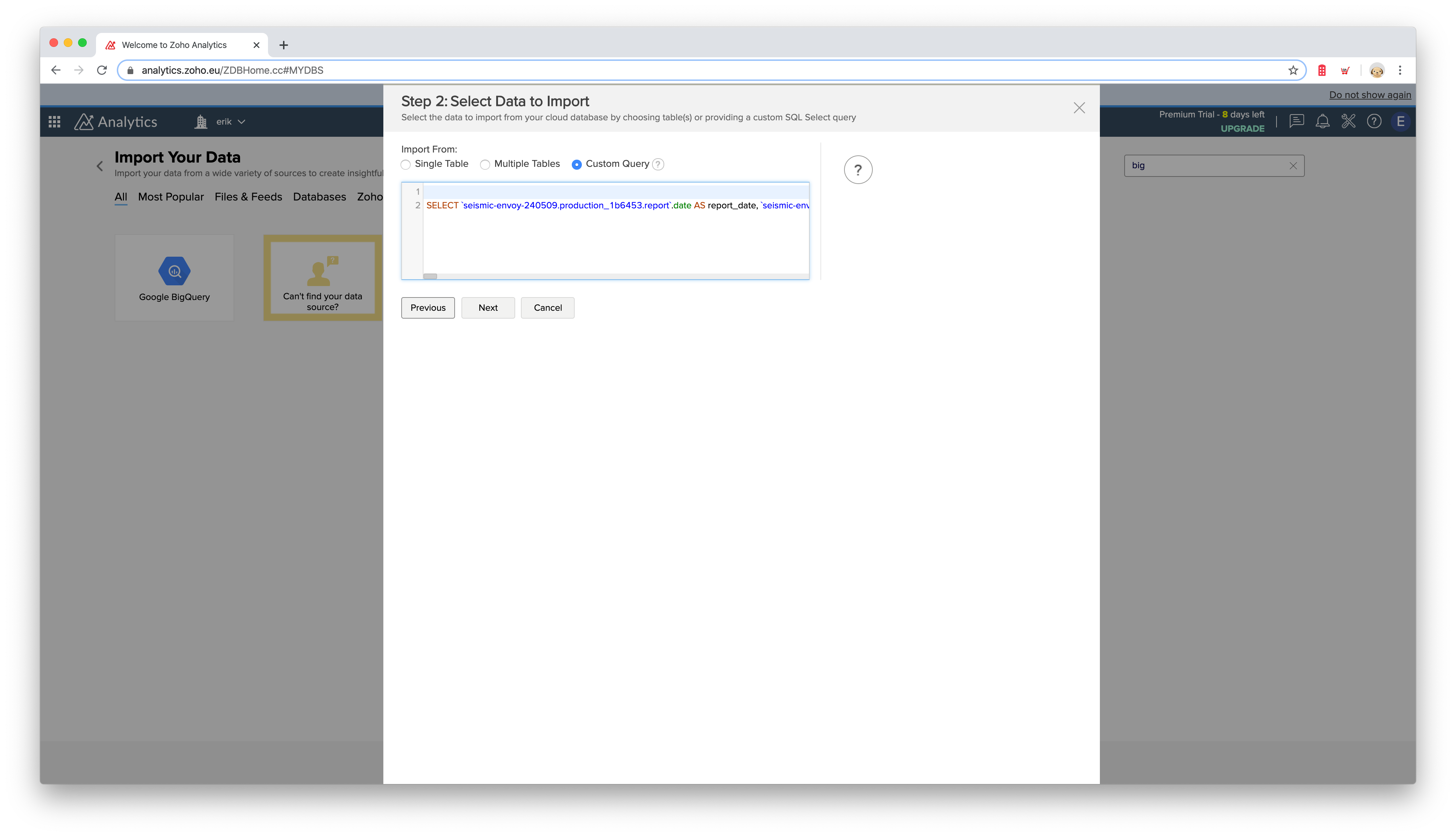 Cervinodata Zoho analytics custom query Cervinodata Zoho analytics custom query