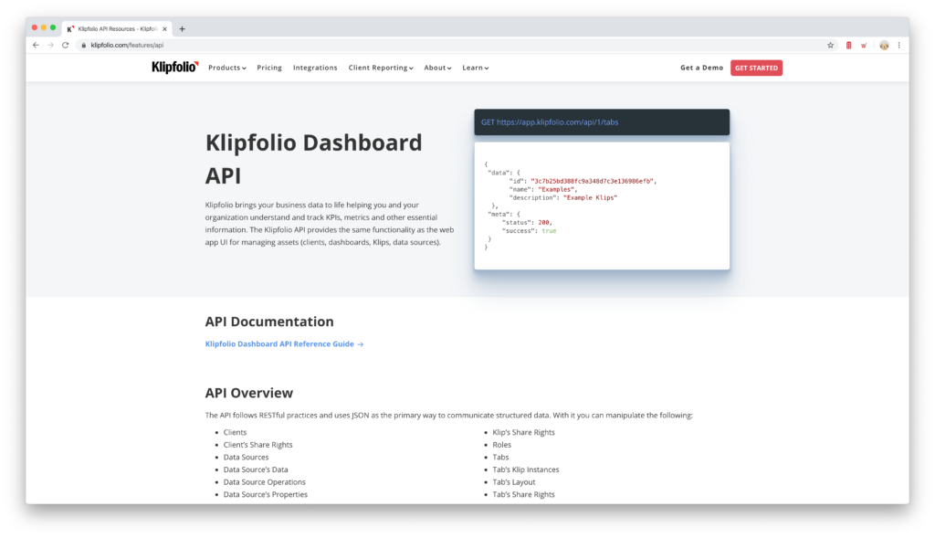 klipfolio allows you to scale - API