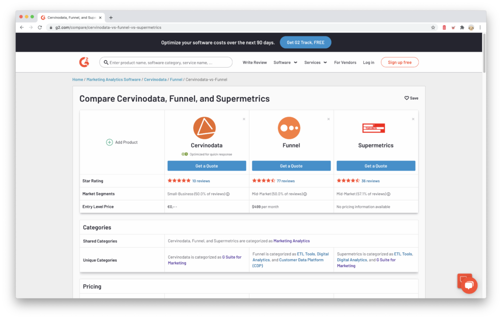 Supermetrics vs Cervinodata vs Funnel io