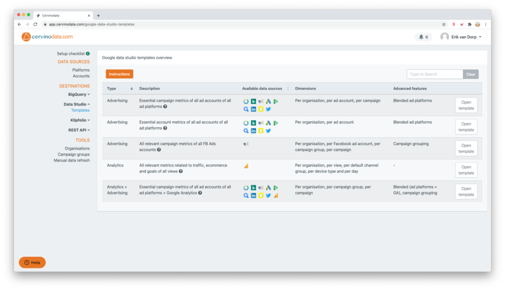 Choose Data Studio connector template