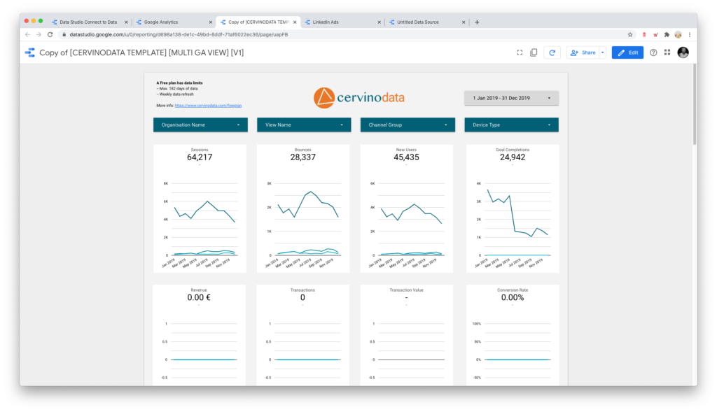 Multiple view Google Analytics Data Studio connector template