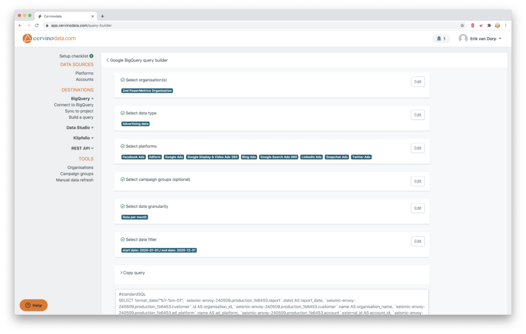 SQL statements BigQuery