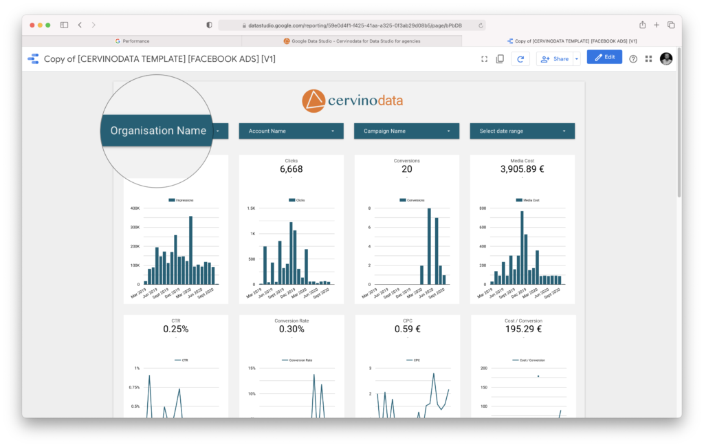 Data Studio template Organisation