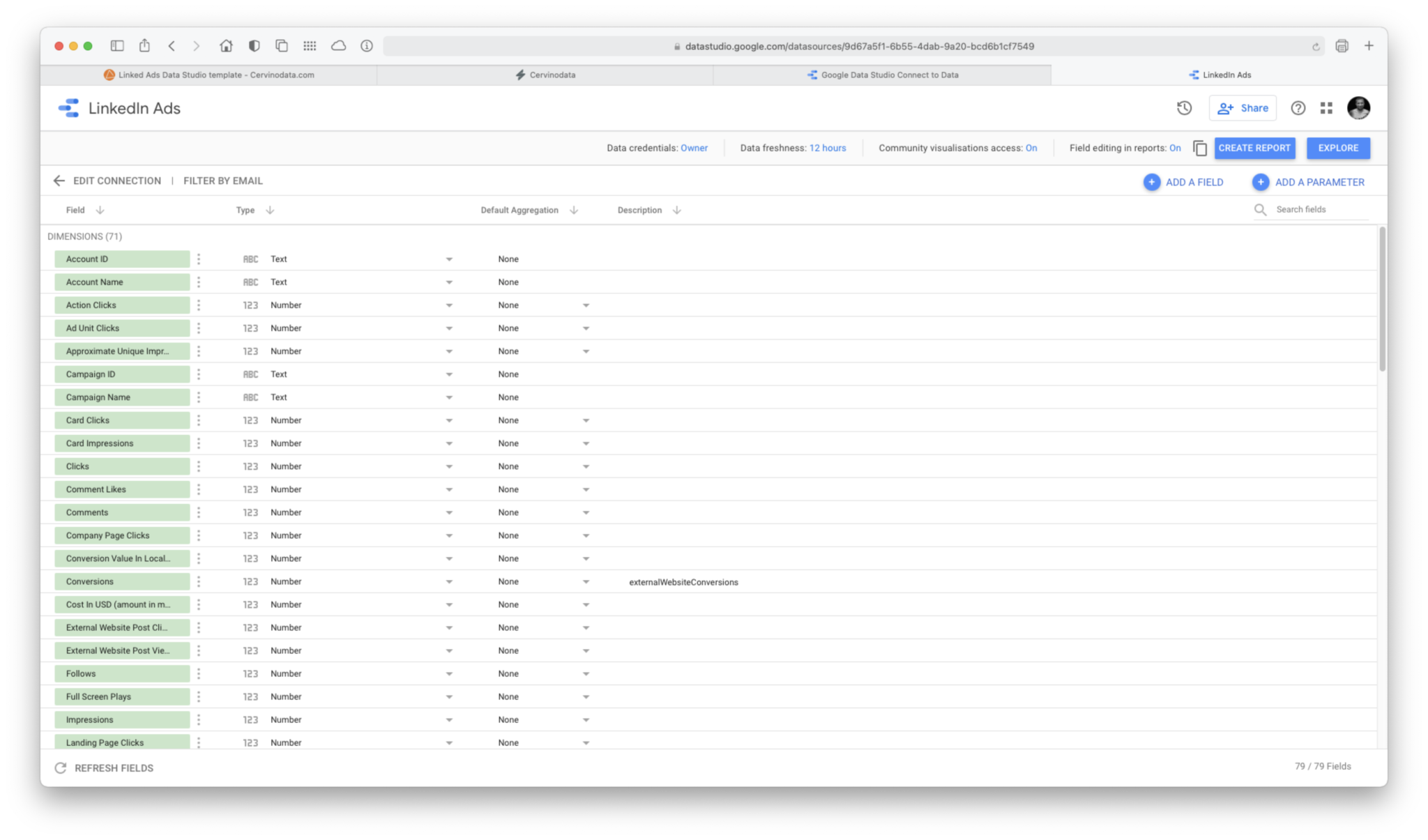 Linkedin Ads Data Studio template - Cervinodata.com