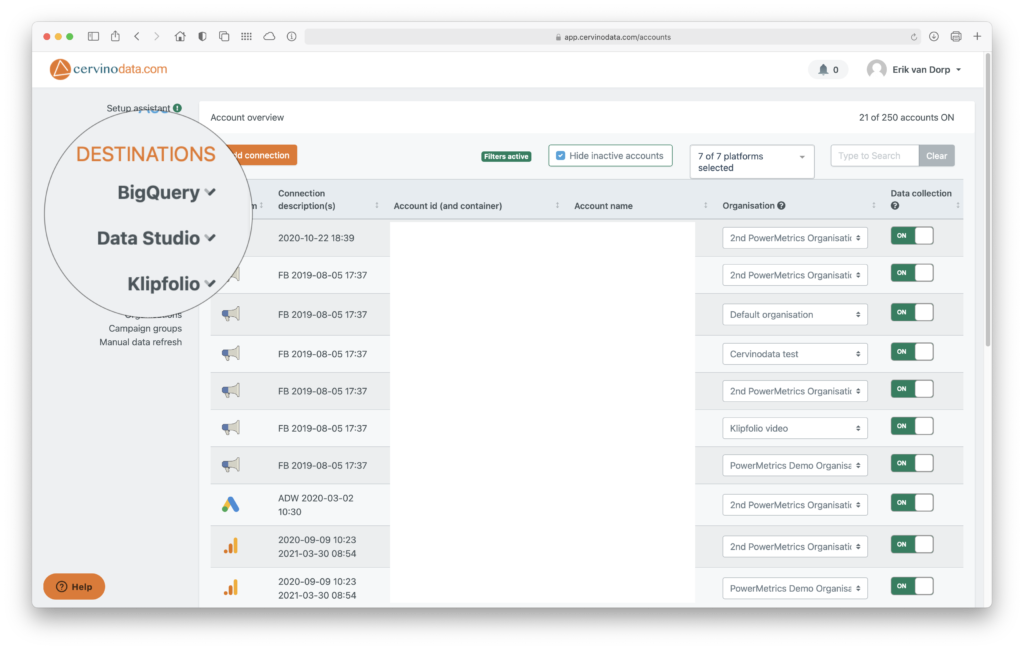 Multiple destinations Data Studio BigQuery Klipfolio